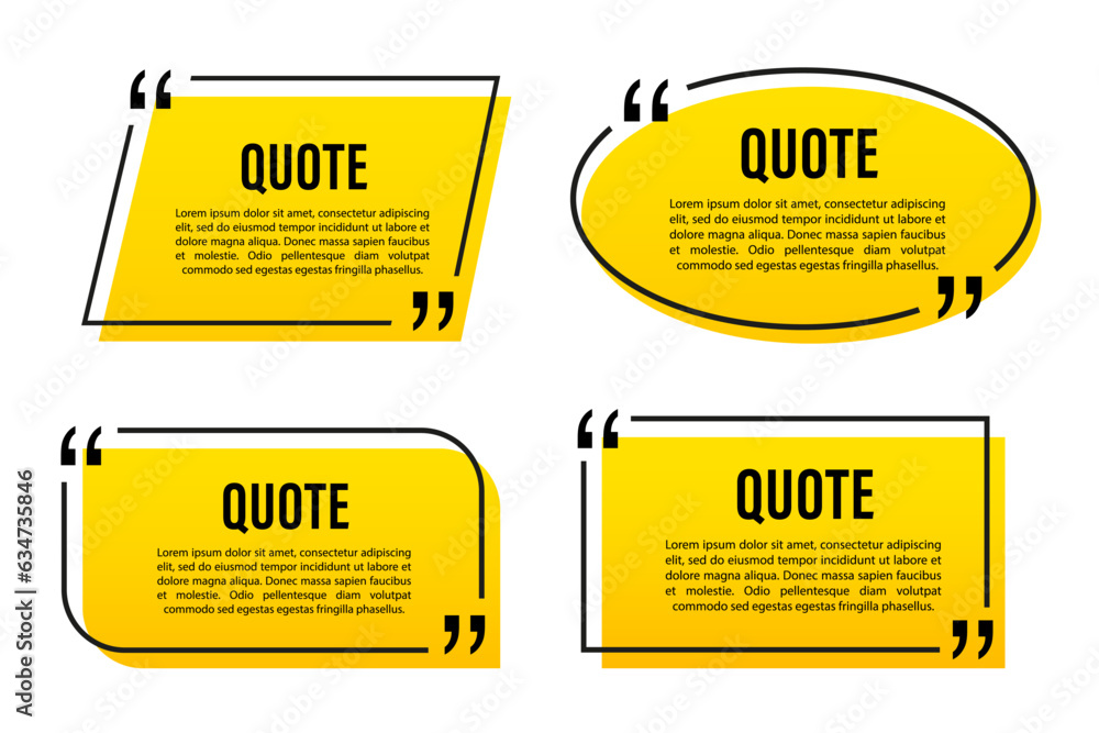 Quote box frame, big set. Texting quote boxes. Blank template quote text info design boxes quotation bubble blog quotes symbols. Creative vector banner. Vector illustration - obrazy, fototapety, plakaty 