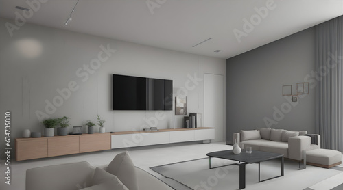 Stunning Modern Living Room Interior | Empty Concrete Wall 3D Rendering | Contemporary Design | 3D Illustration for Stock