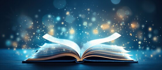 Magic book on blue background