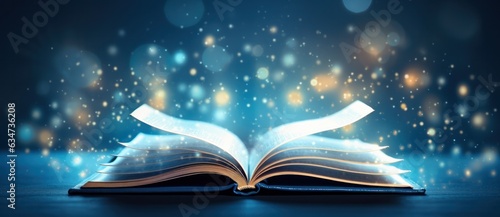 Magic book on blue background