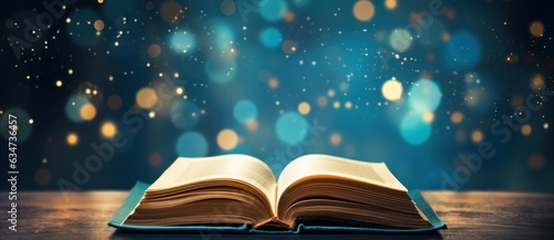 Magic book on blue background