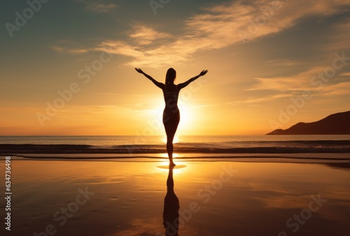Girl in yoga pose on the beach