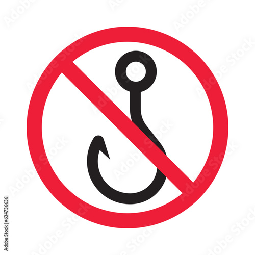 Forbidden fish hook vector icon. Warning, caution, attention, restriction, label, ban, danger. No fishing hook flat sign design pictogram symbol. No fishing hook icon