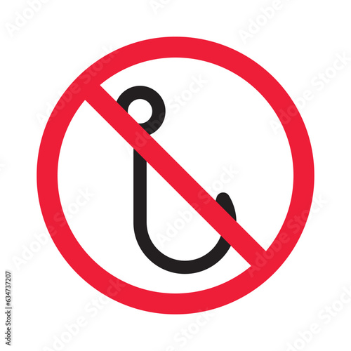 Forbidden fish hook vector icon. Warning, caution, attention, restriction, label, ban, danger. No fishing hook flat sign design pictogram symbol. No fishing hook icon