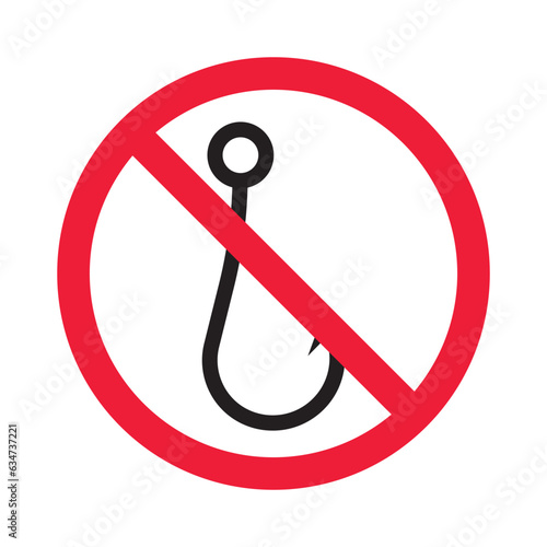 Forbidden fish hook vector icon. Warning, caution, attention, restriction, label, ban, danger. No fishing hook flat sign design pictogram symbol. No fishing hook icon