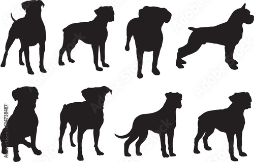 Boxer Dog Silhouette Vector Set