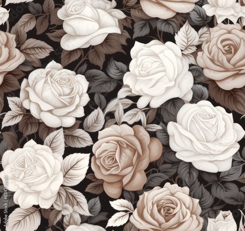 Flowers on the old white wall background, digital wall tiles or wallpaper design. SEAMLESS PATTERN. SEAMLESS WALLPAPER.