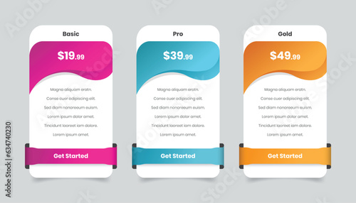 Abstract gradient pricing comparison table web and mobile app ui element