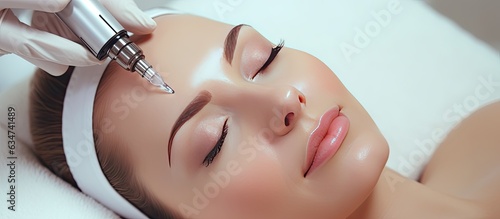 Cosmetologist using dermapen for facial rejuvenation and anti aging treatment in a medical procedure photo
