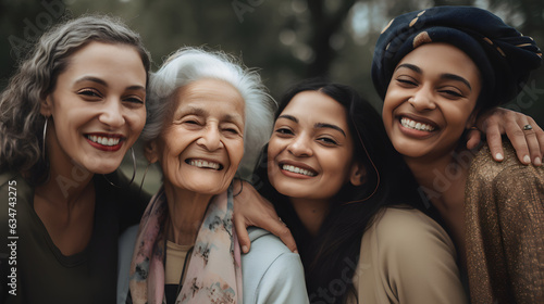 group of woman all ages, young and old, celebrating friendship and bonding moments, female empowerment, generative ai, illustration,