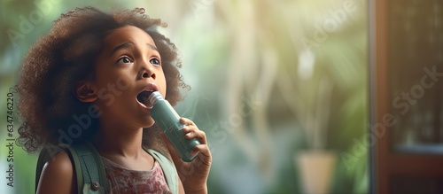 African girl with asthma receives inhaler from concerned mom photo
