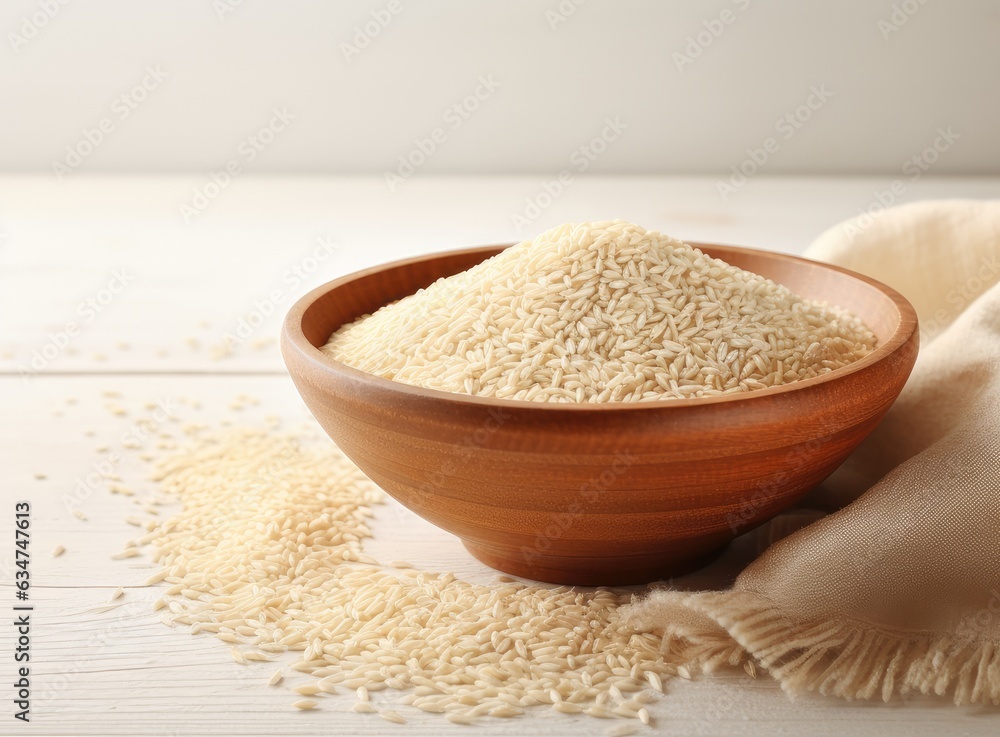 Uncooked white quinoa seeds, in the wooden bowl, isolated on pure white background, top view. Uncooked white quinoa seeds, in the wooden bowl, isolated on pure white background, top view.