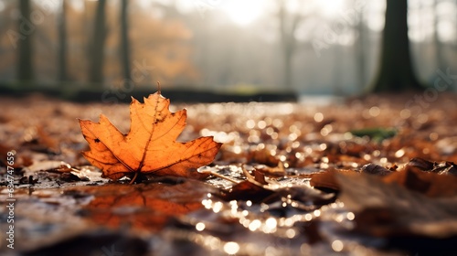 Autumn leaves on the ground, close up, autumn background