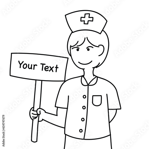 Doodle nurse woman with editable stroke