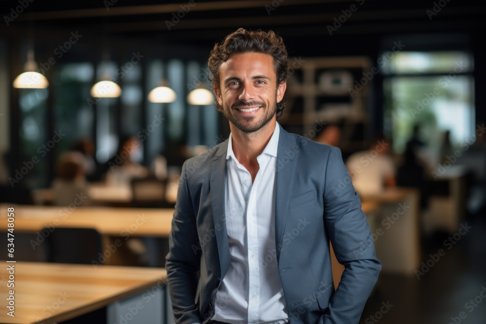 Happy young Latin businessman looking at a camera in the office, headshot portrait. Happy young Latin businessman looking at a camera in the office, headshot portrait.