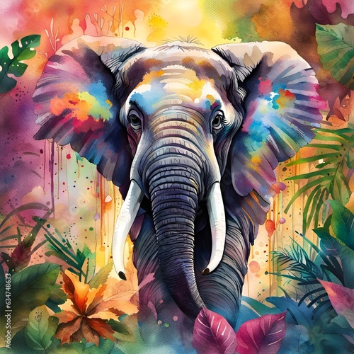 Majestic elephant in the colorful jungle