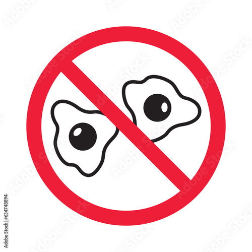 Forbidden fried egg vector icon. Warning, caution, attention, restriction, label, ban, danger. No eggs flat sign design pictogram symbol. No egg icon