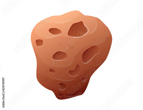 Cartoon flying space asteroid with craters and bumps. Vector isolated stone.