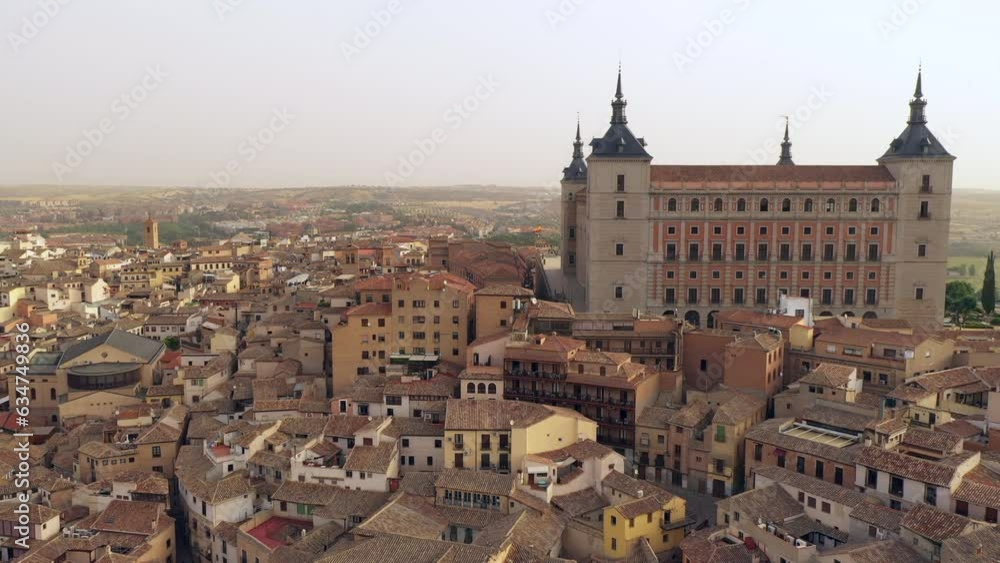 Aerial view of Toledo city with Alcazar Palace, Spain