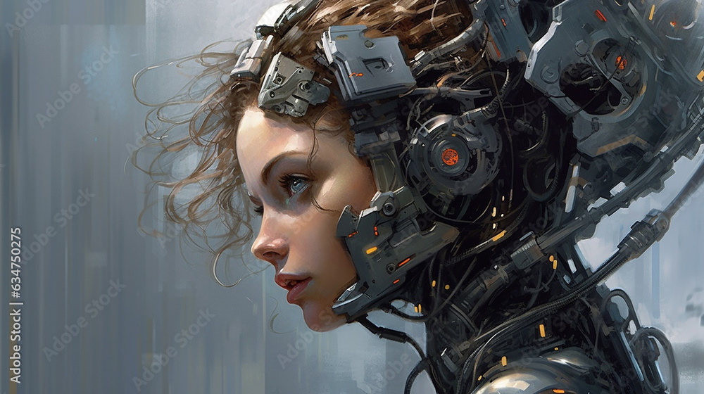 Surreal close up portrait of a cyborg in a future and distopic scene Surreal close up portrait of a cyborg in a future and distopic scene
