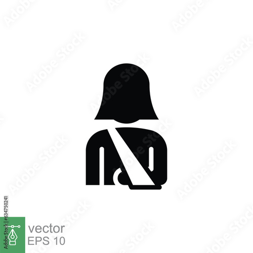 Injured woman in bandage icon. Simple solid style. Broken arm, patient, person, female, medical concept. Black silhouette, glyph symbol. Vector illustration isolated on white background. EPS 10.