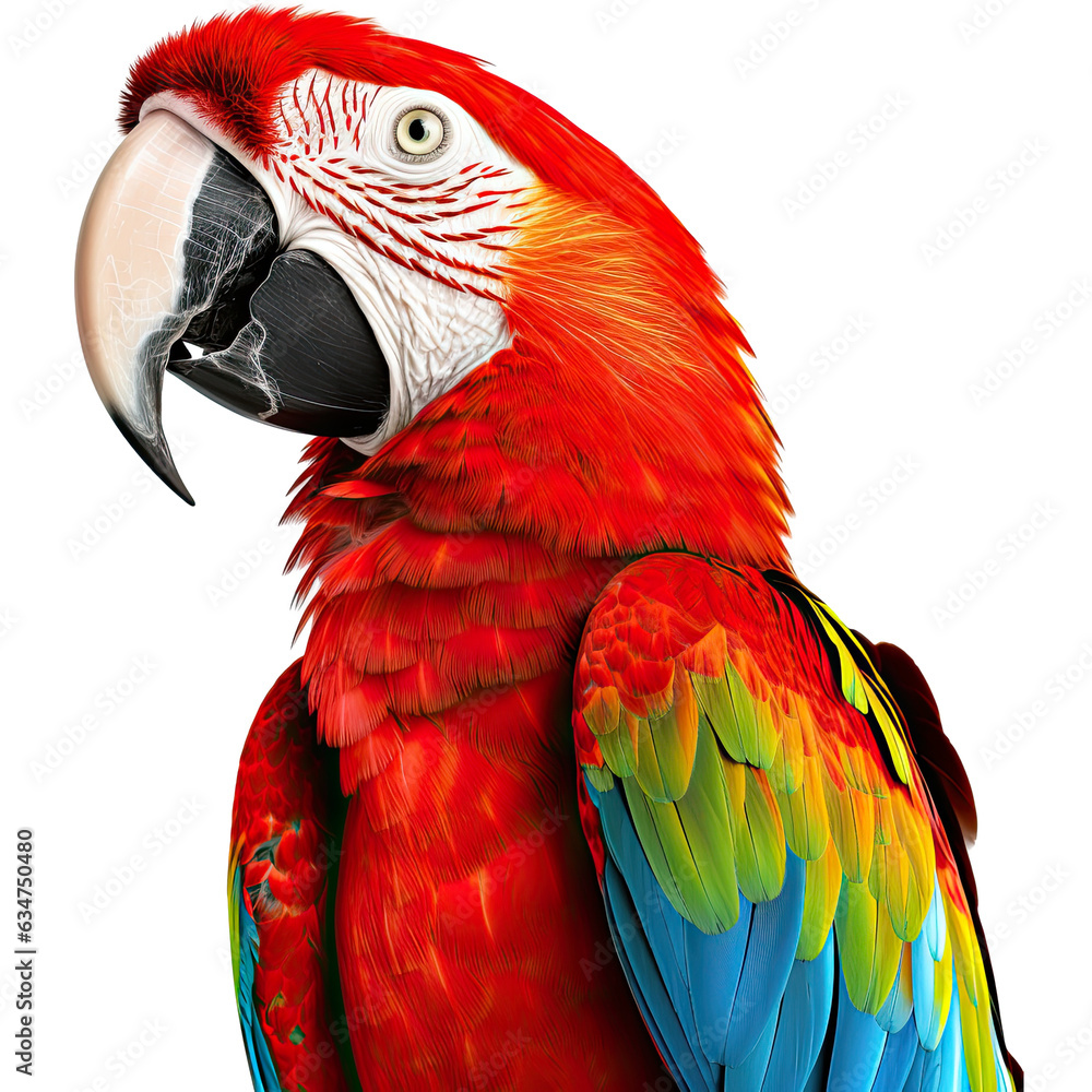 Fototapeta premium Macaw isolated on transparent background. Bright, colorful parrot