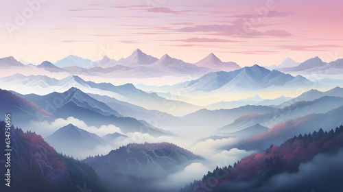 Mountains background, Layered Mountains Stretching to the Horizon, generated AI © Kanok.w.kanok2023