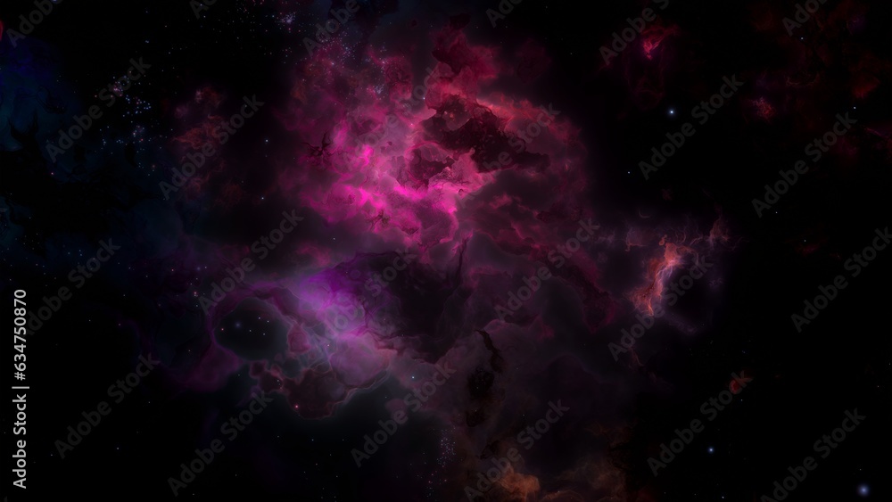 Fototapeta premium Purple pink galaxy nebulae and stars in space. Alien mystical shining nebula in shiny starry night. artistic concept 3D illustration backdrop for space exploration and science fiction.