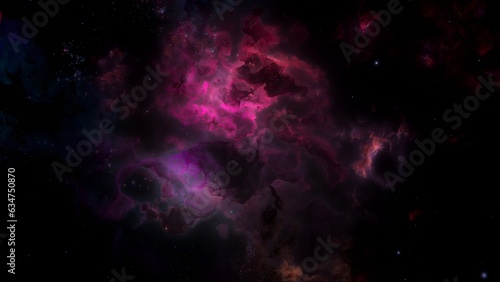 Purple pink galaxy nebulae and stars in space. Alien mystical shining nebula in shiny starry night. artistic concept 3D illustration backdrop for space exploration and science fiction.