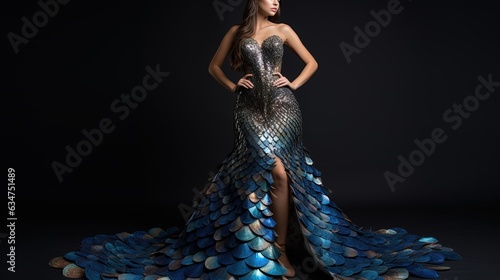 Beautiful modern evening dress with a nautical theme. AI generation