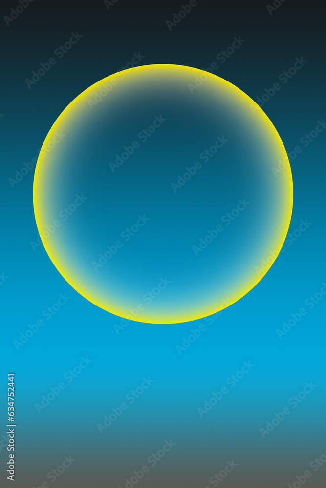 Gelber Kreis mit Farbverlauf zur Mitte, mit scharfem Rand, transparenter Innenfläche, auf Hintergrund mit blauem Farbübergang