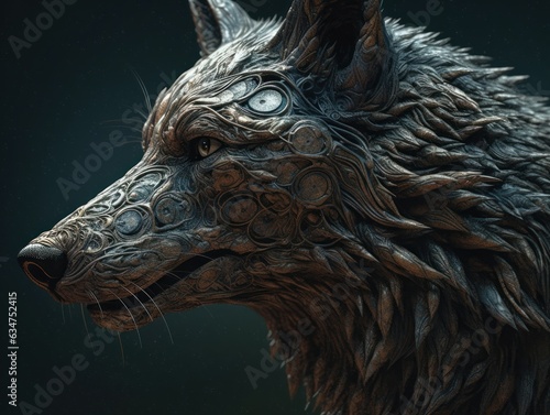 Fantasy wolf head on a black background created with Generative AI technology