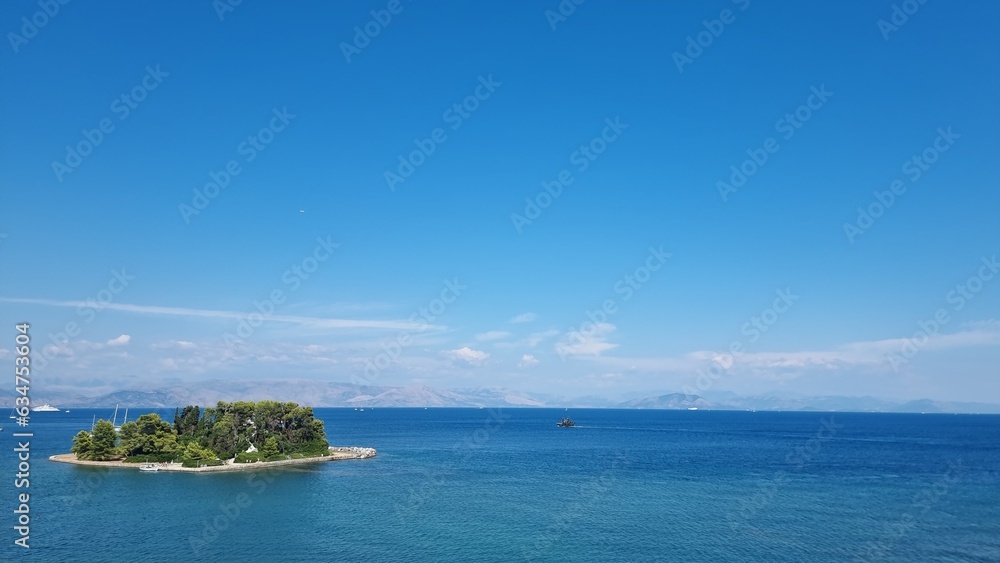 corflu pontikonisi small island boats ariplanes swimming girl greece