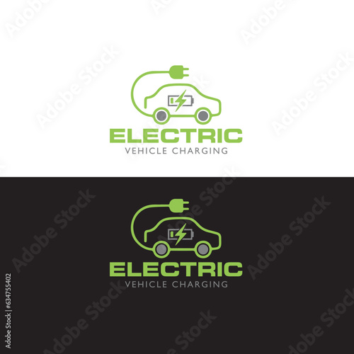 Electric car with plug icon symbol, EV car, Green hybrid vehicles charging point logotype, Eco friendly vehicle concept, Vector illustration