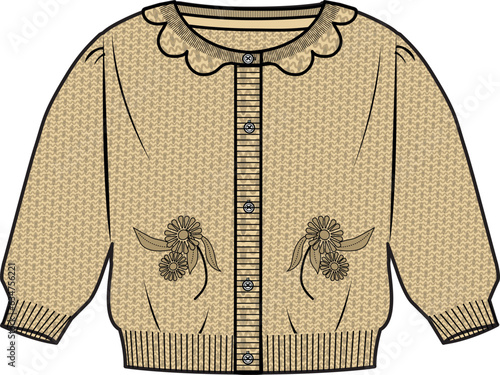 BABY AND KID GIRL WEAR SWEATER WITH BUTTONS VECTOR ILLUSTRATION