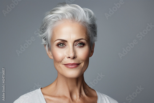 Obraz na plátně Generative ai collage image of attractive aged lady enjoy spa salon haircare pro