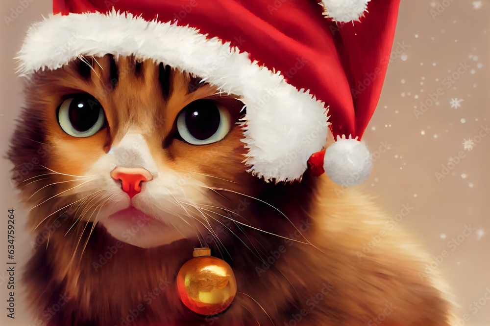 Cat with christmas hat created with AI Cat with christmas hat created with AI