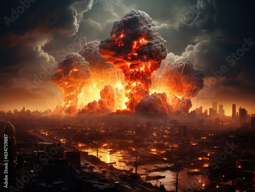 Canvas Print Explosion of nuclear bomb in the city