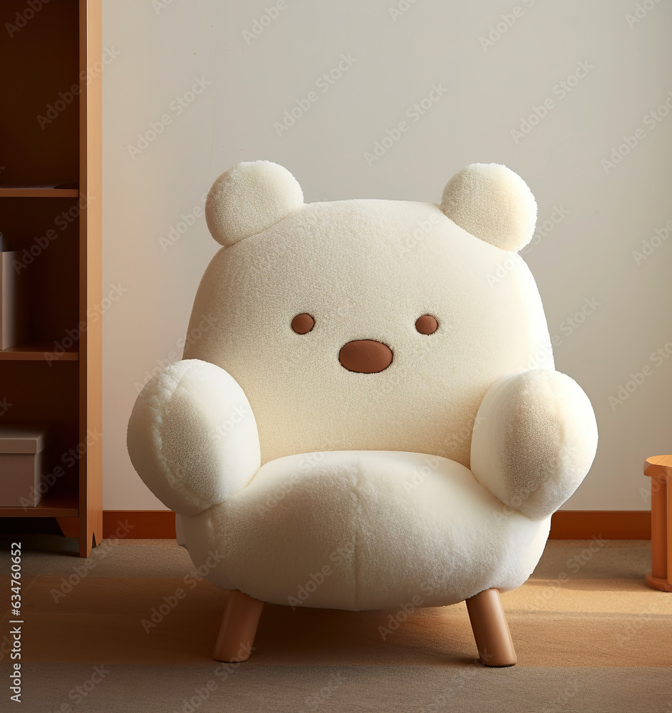 Fototapeta premium A white teddy bear chair