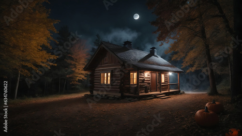 rustic cabin on a dark night in the forest