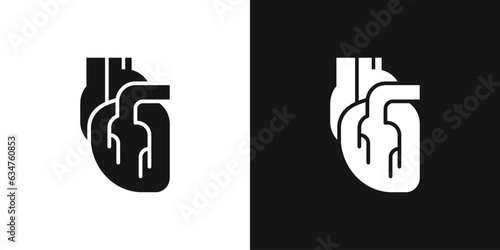 Heart organ vector icon. Heart muscle and blood vessels, cardiac sign