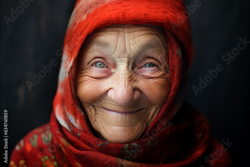 Generative AI, close-up of elderly smiling woman, happiness look
