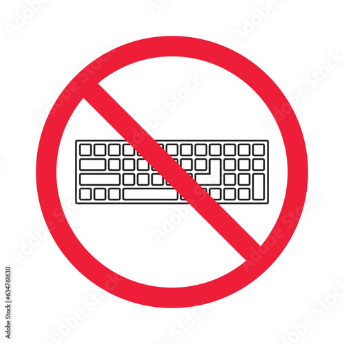 Forbidden keyboard vector icon. Warning, caution, attention, restriction, label, ban, danger. No keypad flat sign design pictogram symbol. No clavier icon