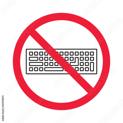 Forbidden keyboard vector icon. Warning, caution, attention, restriction, label, ban, danger. No keypad flat sign design pictogram symbol. No clavier icon