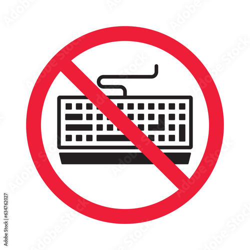 Forbidden keyboard vector icon. Warning, caution, attention, restriction, label, ban, danger. No keypad flat sign design pictogram symbol. No clavier icon