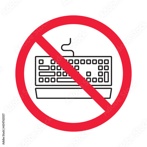Forbidden keyboard vector icon. Warning, caution, attention, restriction, label, ban, danger. No keypad flat sign design pictogram symbol. No clavier icon