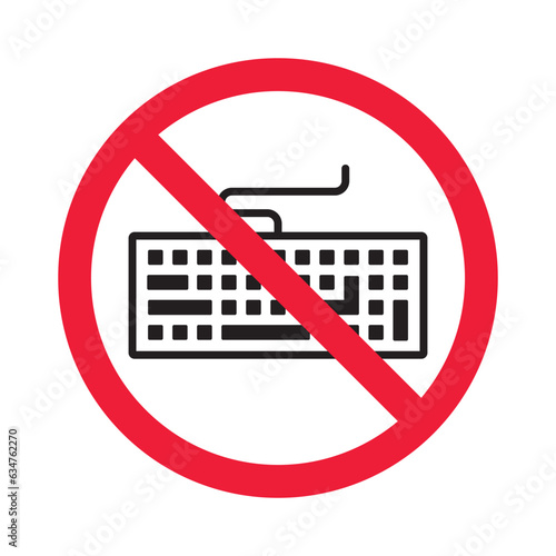Forbidden keyboard vector icon. Warning, caution, attention, restriction, label, ban, danger. No keypad flat sign design pictogram symbol. No clavier icon