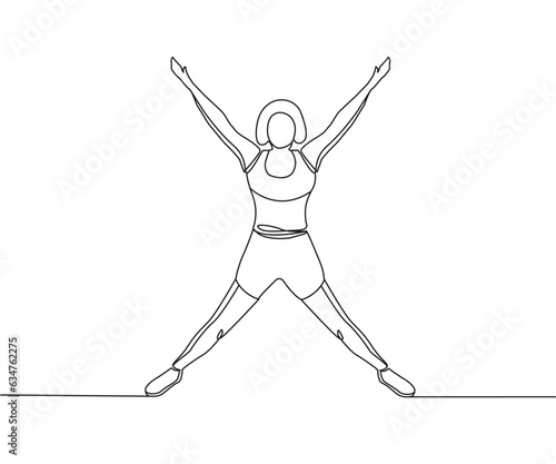 star jump Line Drawing, star jump one line art, star jump exercise, Continuous one line drawing, work out clip art,  workout fitness, outline exercise clipart isolated on white background