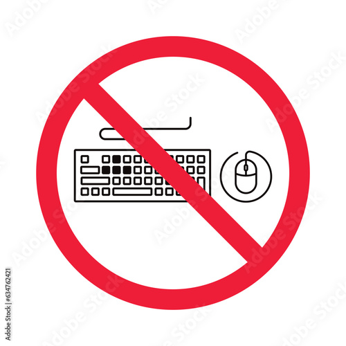 Forbidden keyboard vector icon. Warning, caution, attention, restriction, label, ban, danger. No keypad flat sign design pictogram symbol. No clavier icon