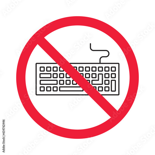 Forbidden keyboard vector icon. Warning, caution, attention, restriction, label, ban, danger. No keypad flat sign design pictogram symbol. No clavier icon